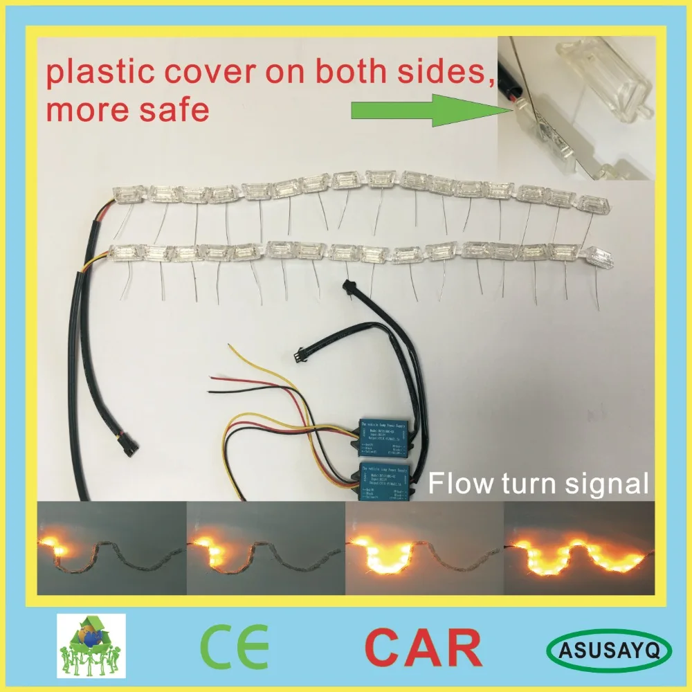 2017 HOT 60cm crystal extendable led flexible drl with flow turn signal 16leds white amber car