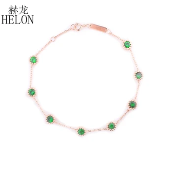 

HELON Solid 18k Rose Gold 1.2ct Round Genuine Tsavorite Wedding Bracelet Romantic Women Jewelry Girl Gift Party Trendy Bracelet