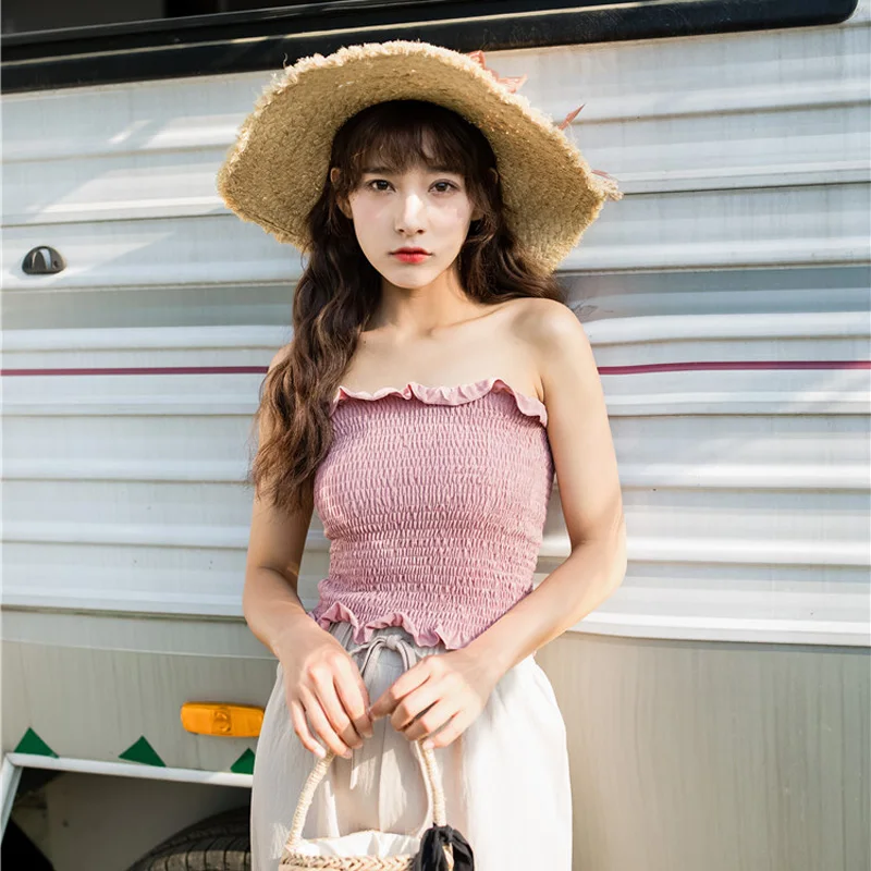 

HziriP 2018 Women Summer Basic Bottoming T-Shirt Solid Slash Neck Elastic Crop Tops Sleeveless T-shirts Lady Sexy Cropped Tees