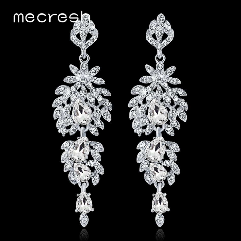

Mecresh Crystal Cluster Wedding Dangle Earrings 2019 Silver Color Rhinestone Summer Big Drop Earrings Engagement Jewelry MEH1507