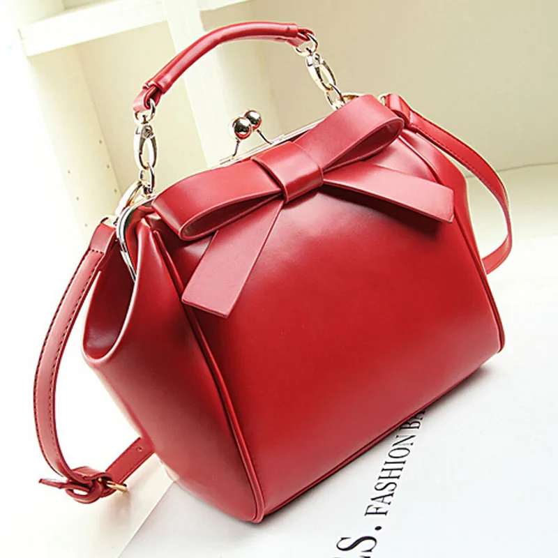 new high quality italian leather handbags famous brand bow women messenger bags vintage rivet ...