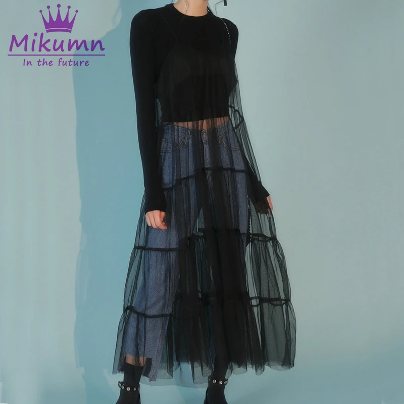 

Punk Harajuku Black Vintage Long Mesh Dress Women 2019 Sexy See Through Basic Bottoming Dress Gothic Casual Vestidos Mujer