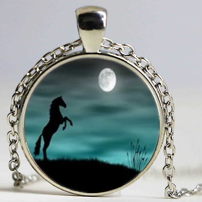 Винтажное серебряное ожерелье с подвеской Keep Calm and Love Horse Cabochon|pendant necklace|necklace