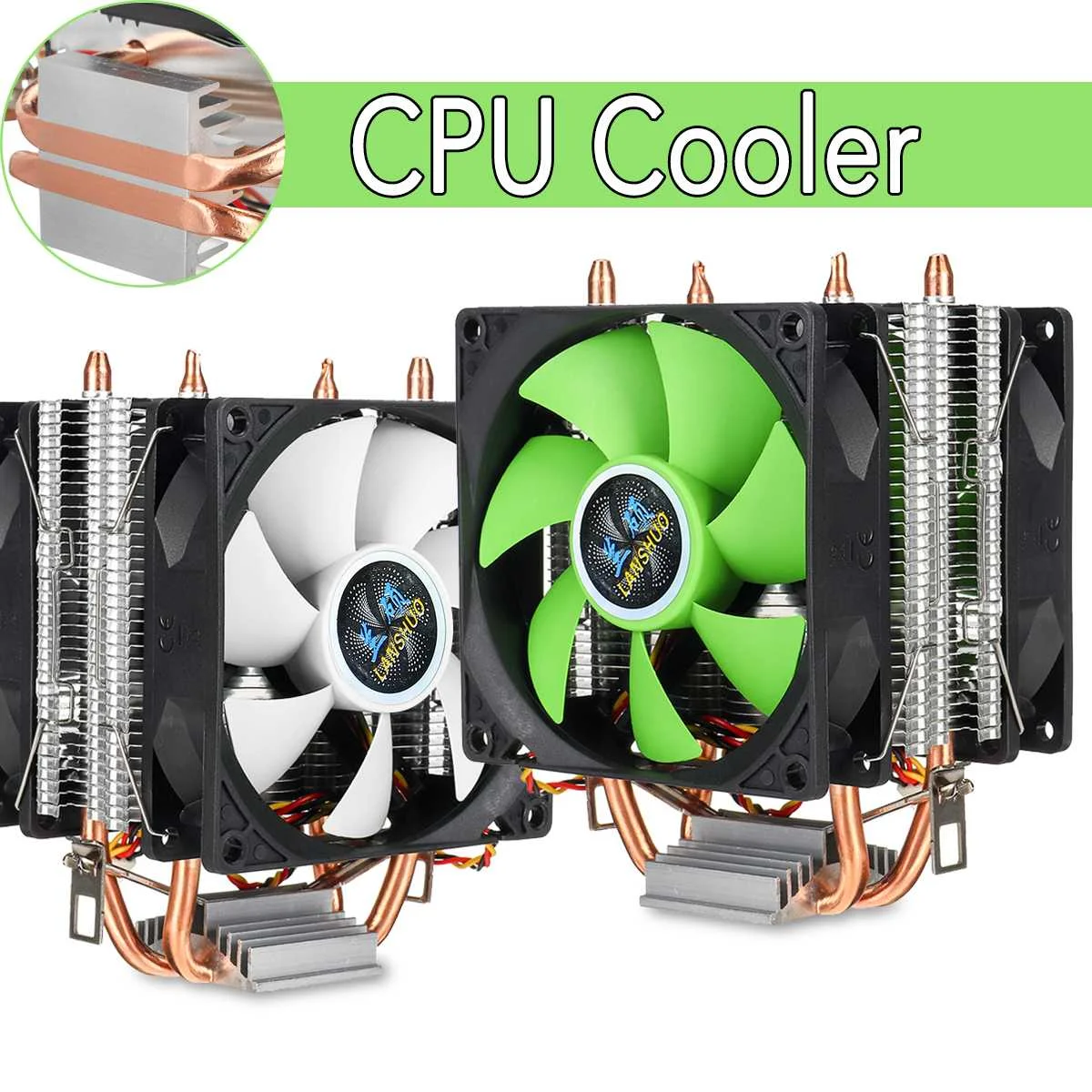2 Heat Pipe LED Dual Fan CPU Cooler Heatsink for Intel LGA 1156 AMD AM2/2+/3/4 