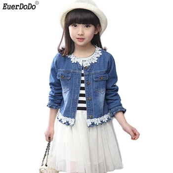 

Lace Denim Jacket + Striped Princess Dress 2pcs/set For Teenagers Girl Clothing Set Spring Girls Party Coatumes Kids Coat + Tutu