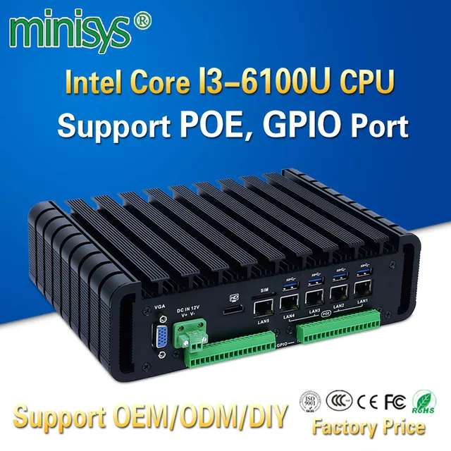 Special Offers Minisys Latest Industrial Computer Skylake I3-6100U Dual Core 5 Intel Lan X86 Single Board Terminales PC Support GPIO POE Port
