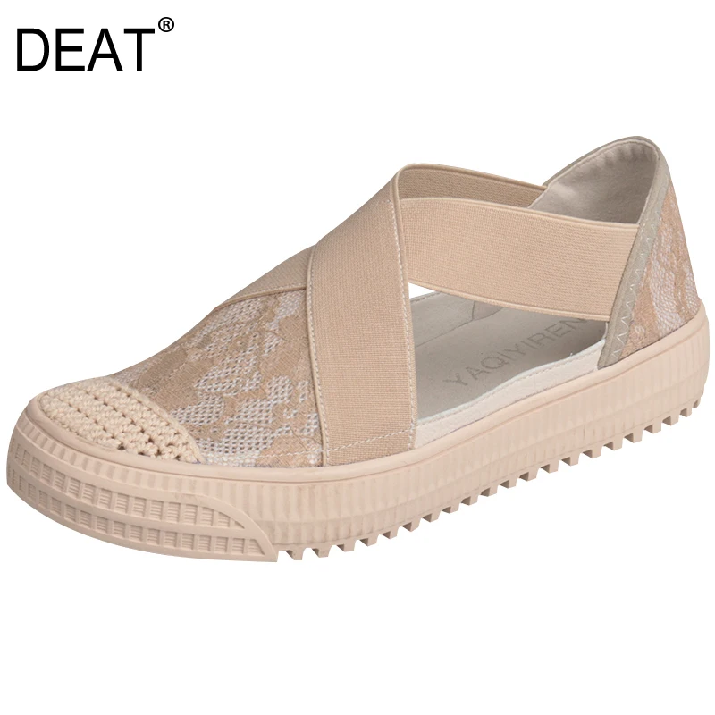

[DEAT] 2019 New Spring Summer Round Toe Shallow Mesh Elastic Band Casual Comfortable Flat Sandals Women Fashion Tide 10A702