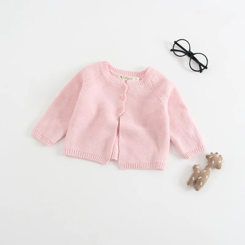 Осень, вязаные свитера для маленьких девочек, кардиганы для новорожденных, куртка для маленьких детей, хлопковый трикотажный свитер принцессы, RT002 - Цвет: pink