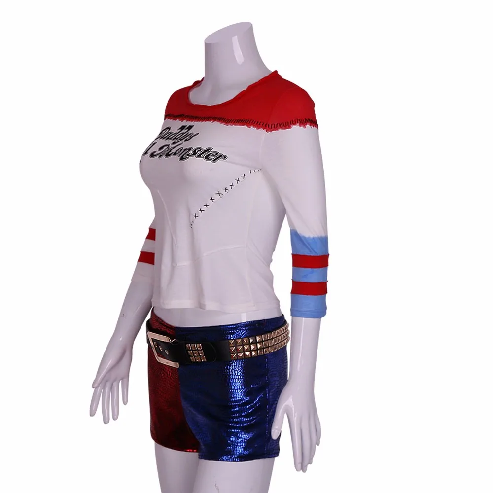 2016 Movie Cosplay Suicide Squad Harley Quinn Costume T Shirt Daddy's Lil Monster  Without Holes Joker Cosplay Costumes Full Set (3)
