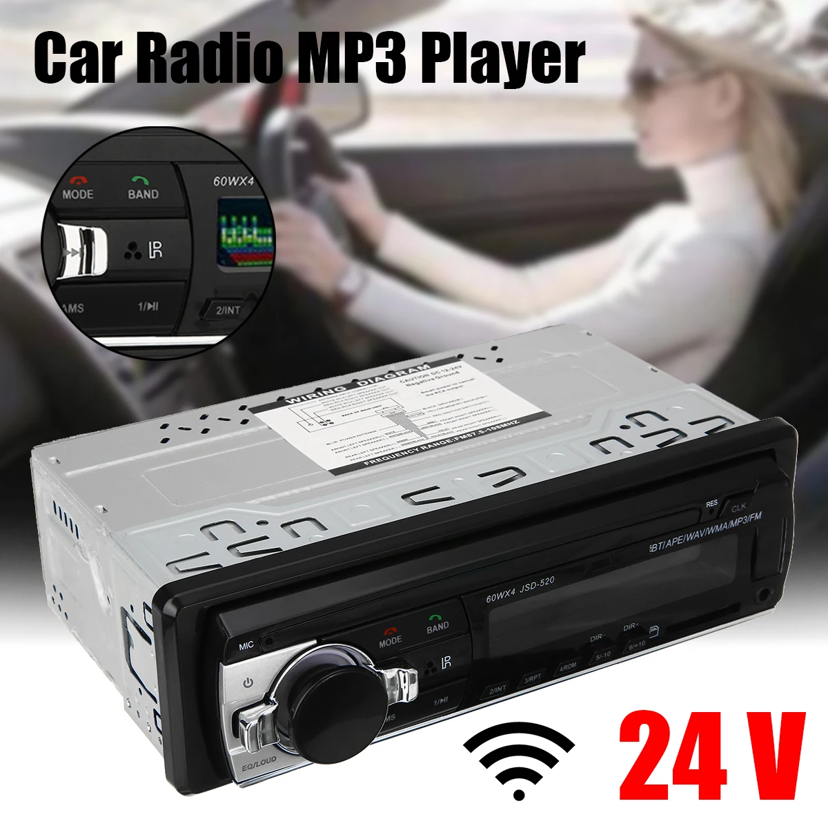 JSD-520 24V Digital Bluetooth Car MP3 Player 60Wx4 FM Radio Stereo Audio USB/SD Support MP3/WMA Volume Control Clock Mayitr