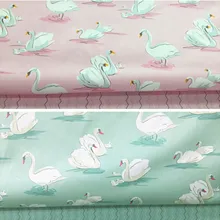 50*160 см Симпатичная розовая зеленая Лебедь и полоса хлопок твиловая, хлопковая ткань для детей, ткань для квилтинга, домашний декор, пэчворк