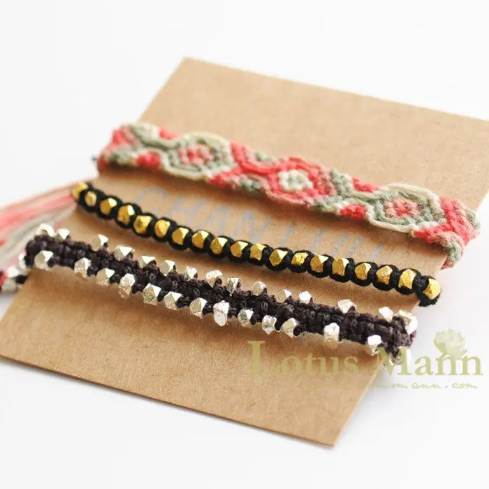 

Lotusmann new style three adjustable cotton cord bracelet for woman Wrap Bracelet on Leather