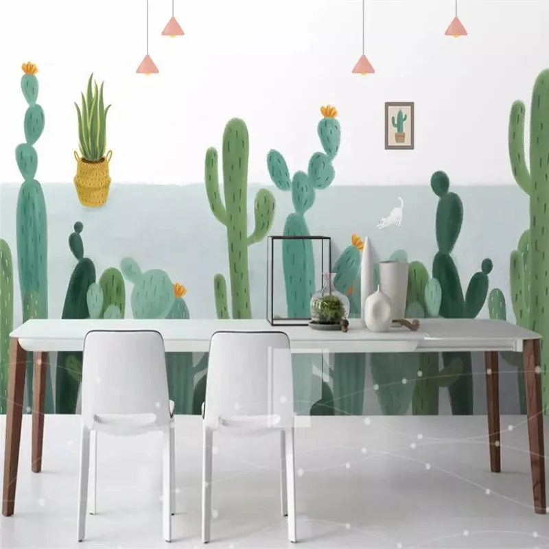 Cactus hand-painted minimalist TV background wall professional production mural wallpaper wholesale custom poster photo wall Cactus hand-painted minimalist TV background wall professional production mural wallpaper wholesale custom poster photo wall