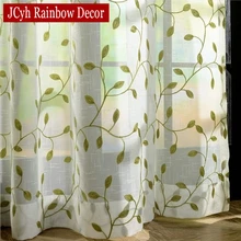 Embroidery Leaves Sheer Tulle Curtains For Living Room Kitchen Window Voile Sheer Curtains For Bedroom Children Door Curtain 