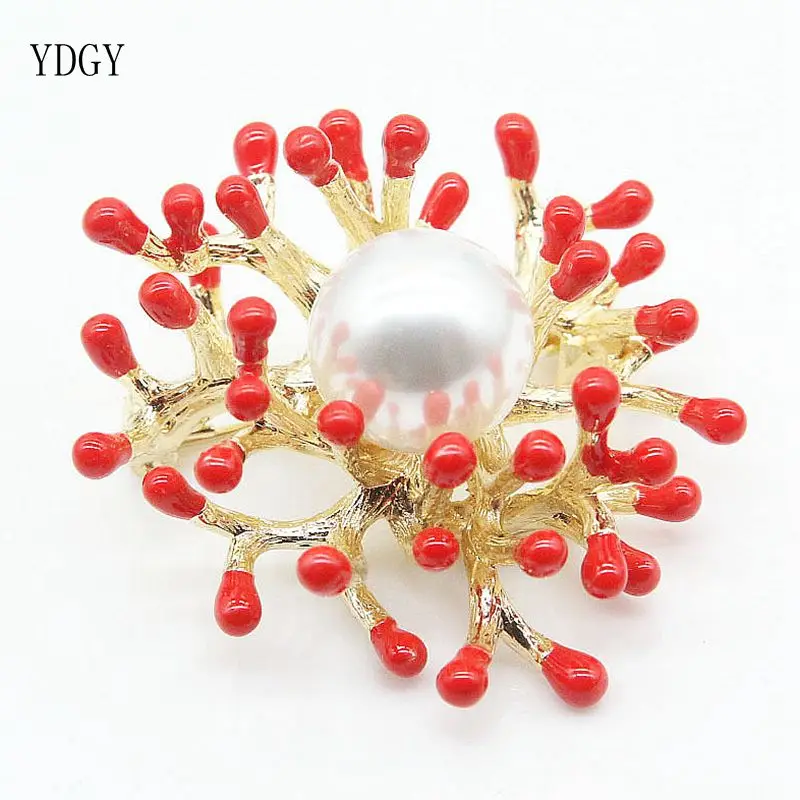 YDGY Coral Red Drop Oil Pearl Brooch Pearl Brooch Popular Jewelry