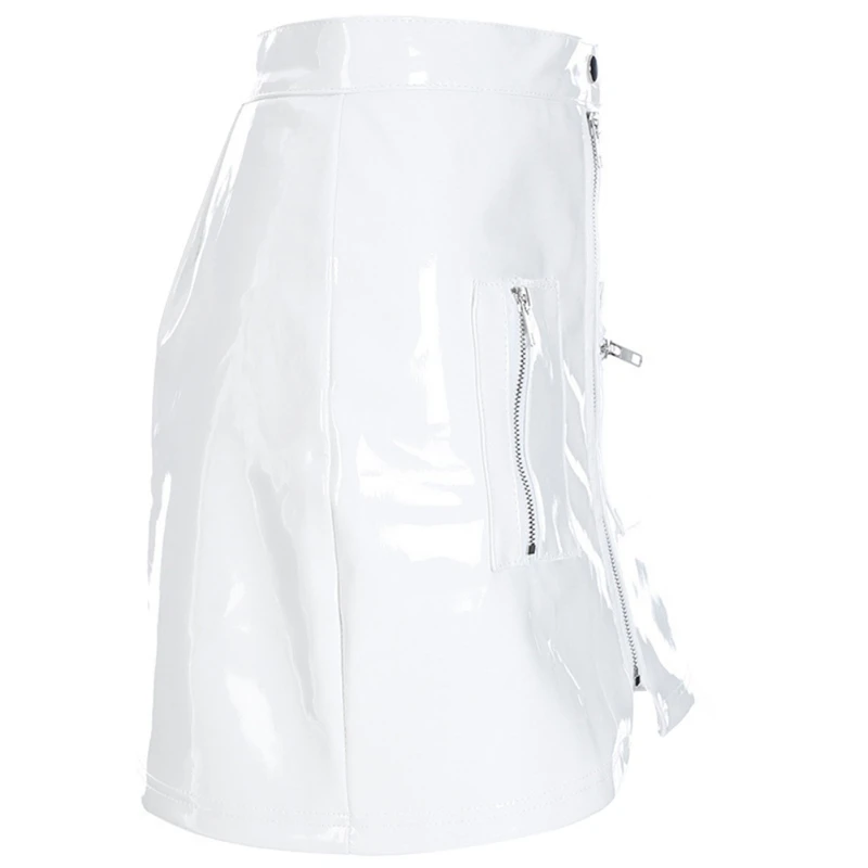 Женская короткая юбка из искусственной кожи с высокой талией, элегантная мини-юбка с карманами на молнии Avove, черный, белый, розовый