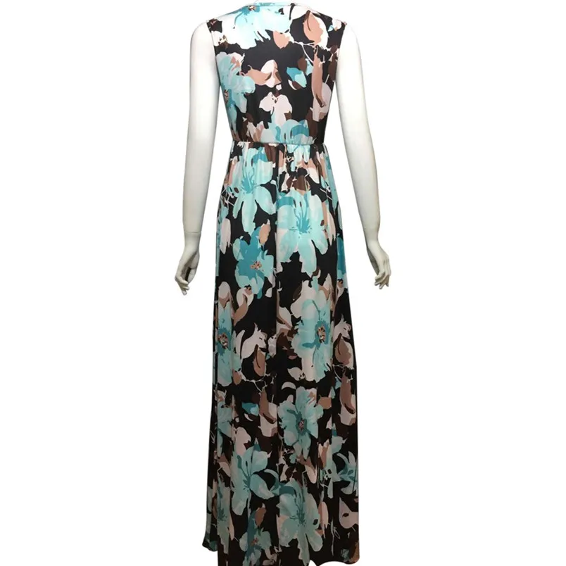 maxi dresses summer for women of sleeveless and floor-length flower printed dress long summer sexy beach dropshipping 40AT205