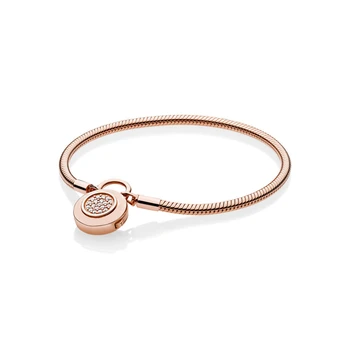 

SHINETUNG 1:1 S925 Sterling Silver PAN Rose Gold Color Signature Padlock Bracelet Women's Fashion Jewelry