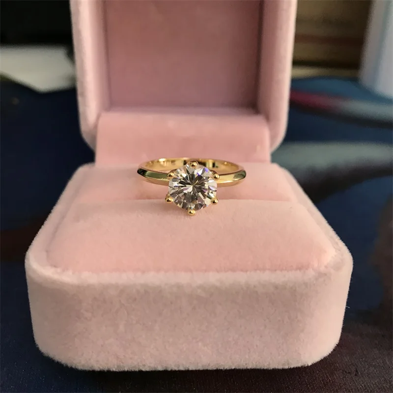 YANHUI/Новое модное кольцо-пасьянс, оригинальное обручальное кольцо из чистого золота для женщин, 8 мм, 2 карата, натуральный Цирконий, Ювелирное кольцо, подарок R169