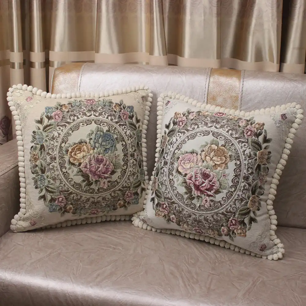 CURCYA Chenille Fabric Jacquard Embroidered Cushion Covers Royal