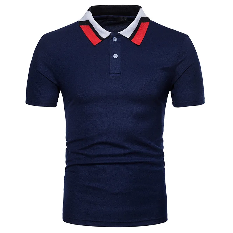 Плюс Размеры S-2XL бренд хороший Для мужчин рубашки поло Для мужчин короткий рукав хлопковая рубашка трикотажные футболки-поло - Цвет: Тёмно-синий