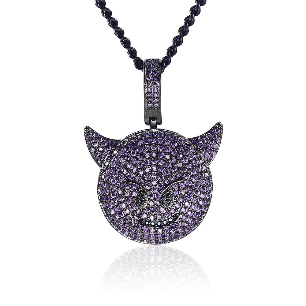 

Moveon Hip Hop Cute Emoji Smiley Little Devil Face Pendant For Necklace Purple 3A Zircon Charm Pendant Jewelry For Women Gifts