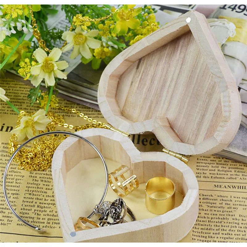 

New Arrive Storage Boxes Heart Shape Wood Box Jewelry Box Wedding Gift Home Storage Bin Earrings Ring box IC880552