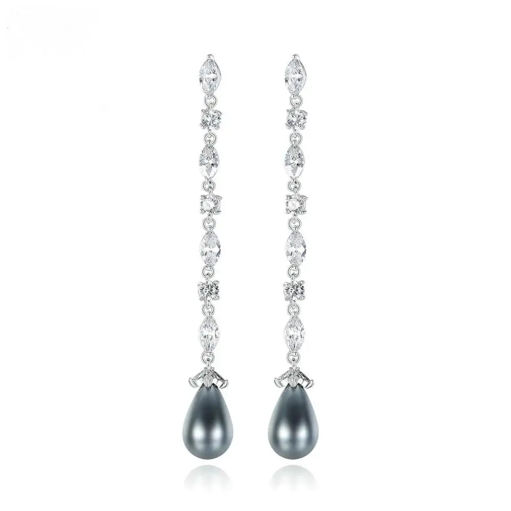 

Bilincolor Luxury wedding grey pearl korean long earring for women