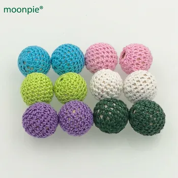 

DIY Mint color Chunky wooden crochet beads teething 20mm round beads, wooden beads ooak handmade 30PCS pattern WC059
