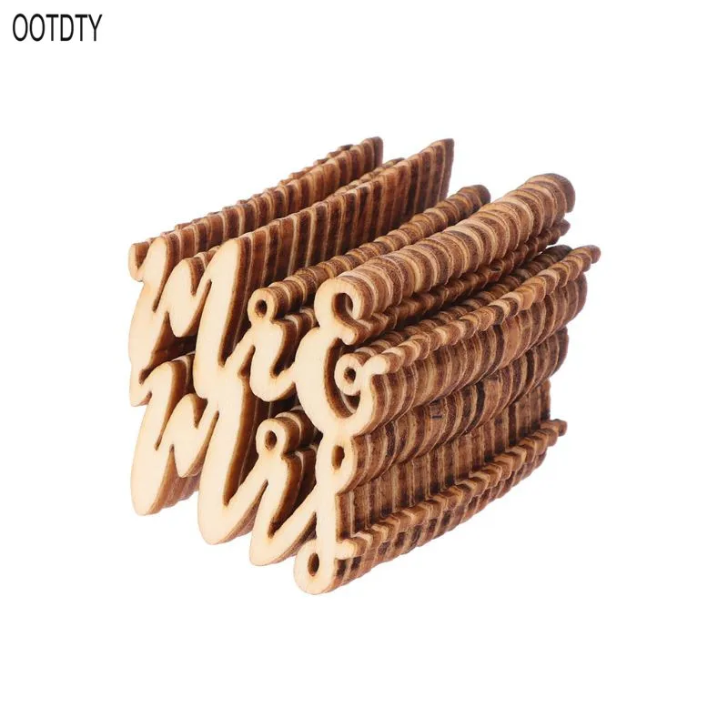 

OOTDTY 15Pcs/set Wooden "MR&MRS" Wood Chip Vintage Rustic Wedding DIY Party Decor