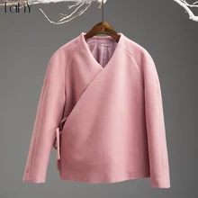 TaFiY, женская зимняя куртка, Ретро стиль, китайский стиль, v-образный вырез, шнуровка, Женское пальто, длинный рукав, одноцветная, тонкая, зимняя, Casaco Feminino