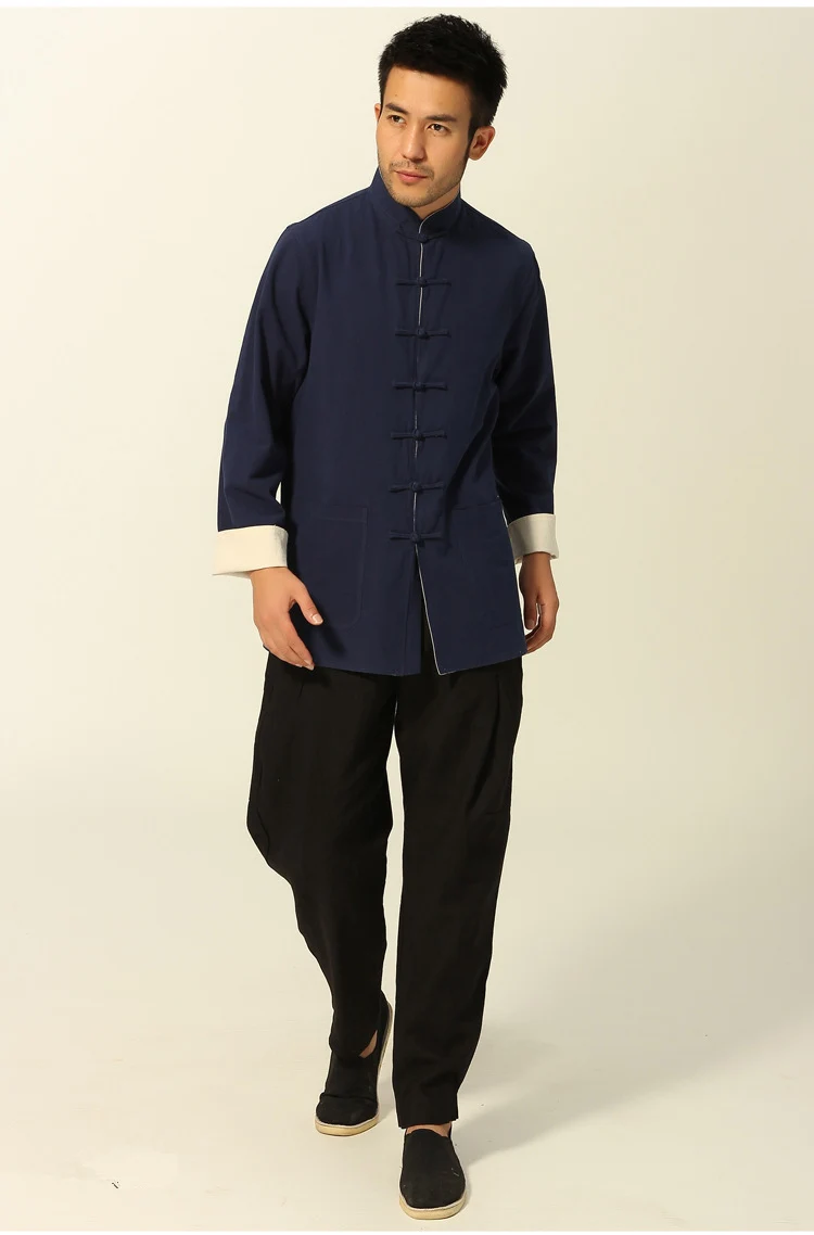 Для мужчин в традиционном китайском стиле Тан костюм Двусторонняя Куртка Wu Шу Костюмы одежда с длинным рукавом кунг-фу Вин Чун, 2 шт./комплект, клеёная