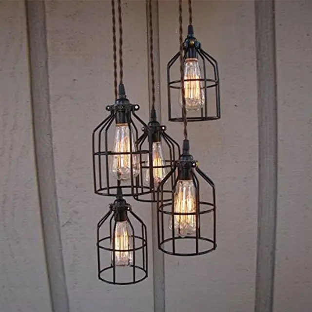 E27 Vintage Abajur Iron Cage Lighting Metal Hanging Lamp Guard For