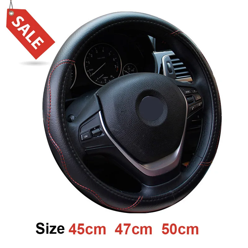 DERMAY Size (45CM 47CM 50CM) Steering Wheel Cover Faux Leather