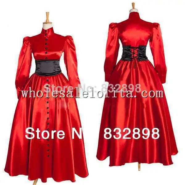 Длинные рукава, красное готический, викторианской эпохи Стиль платье