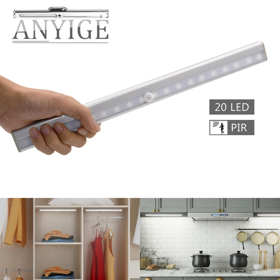 Goede NIEUWE 20 LED Verlichting energiebesparing Auto Motion Sensor Draadloze PIR kabinet Keuken slaapkamer Garderobe indoor Trap wandlampen