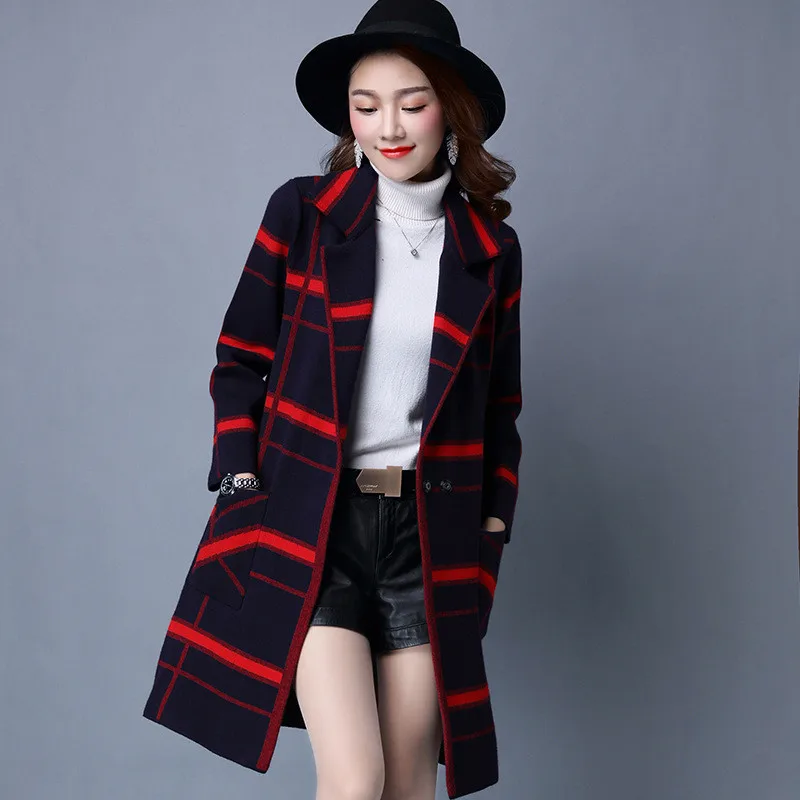 2018 New Autumn Winter Long Sleeve Knitted Plaid Cardigans Female Tricot Tops High Quality Long Cardigan Women Sweater Outwear 2018 New Autumn Winter Long Sleeve Knitted Plaid Cardigans Female Tricot Tops High Quality Long Cardigan Women Sweater Outwear
