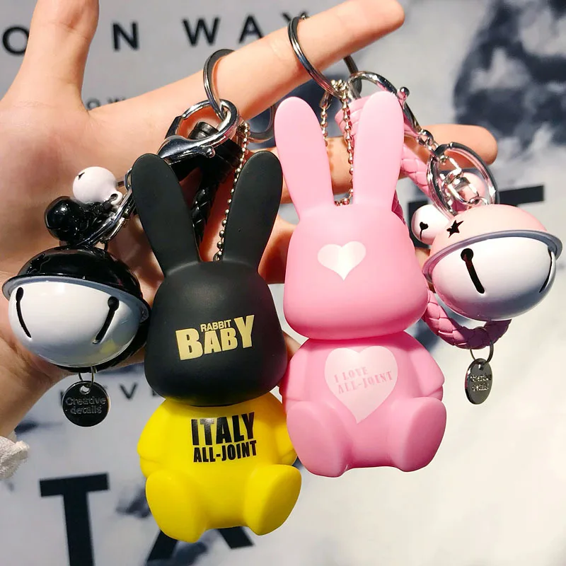 

Creative Cute Rogue Rabbit Car Keychain Creative Bell Key Chain Handbag Cartoon Pacifier Rabbit Pendant