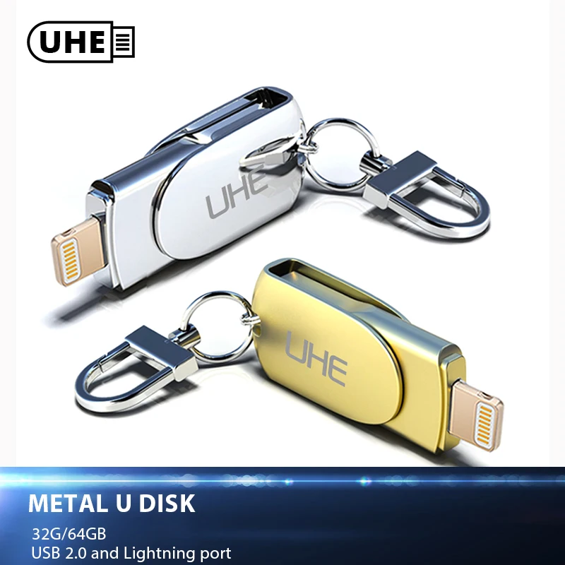 UHE USB Flash Drive 32GB 64GB For iPhone 8 7 Plus Lightning to Sliver and Gold