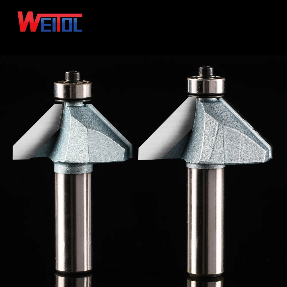 

Weitol 1pcs 1/4 or 1/2 inch carbide tipped 45 degree chamfer bit with bearing TCT router bit wood carving tools