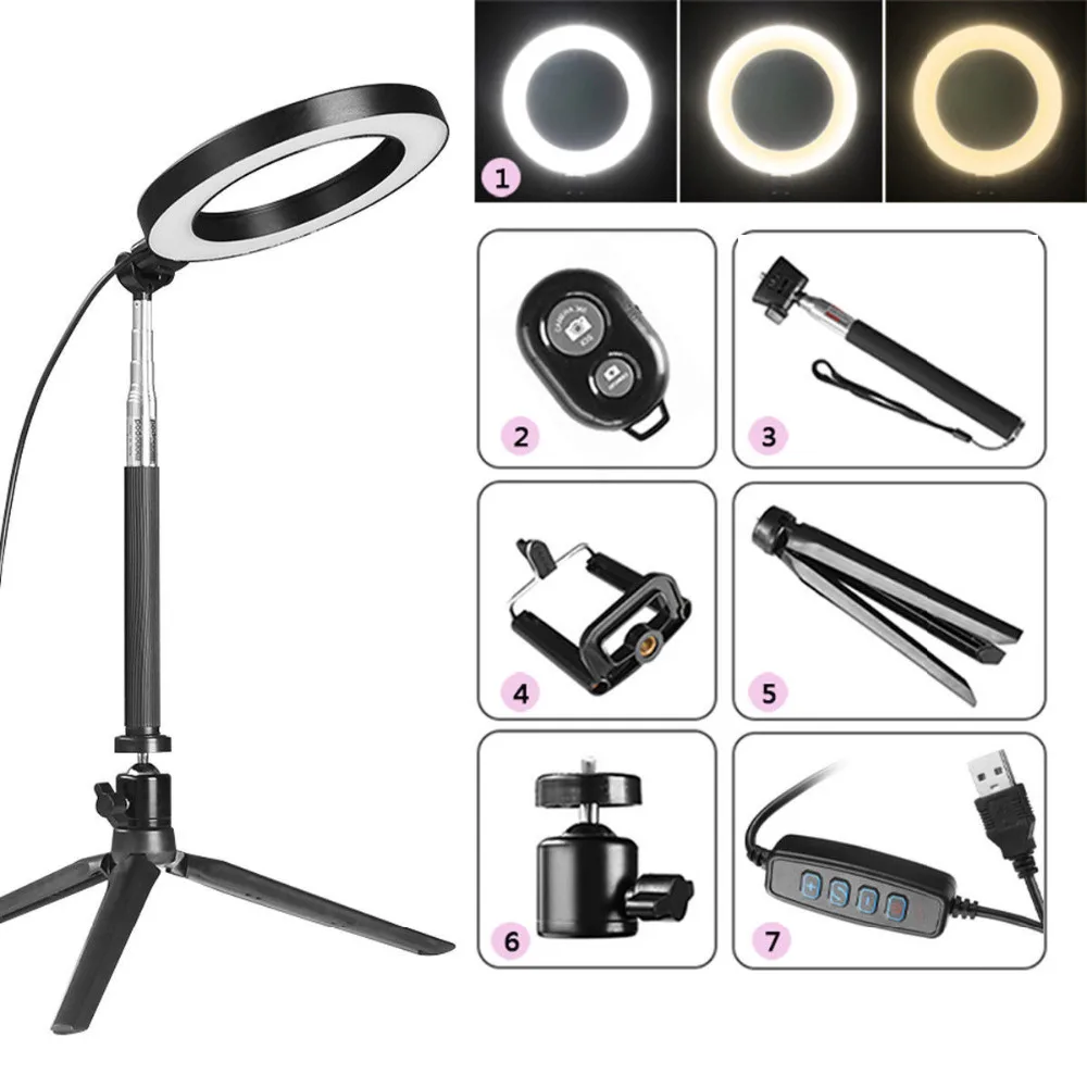 

8" Dimmable 5500K LED Ring Light Kit with Stand for Makeup Phone Camera Selfie