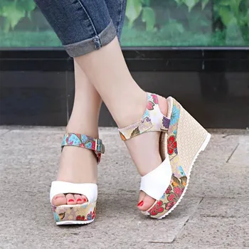 

Women Sexy High Heels Sandals 2019 Summer Wedges Shoes Woman Print Platform Sandal Female Fashion Super High Shoes Footwear