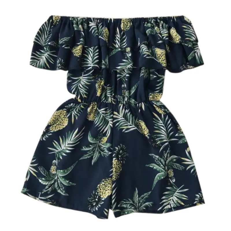 Summer Sexy Off The Shoulder Ruffles Playsuits Casual Loose Overalls With Pocket Floral Print Beach Jumpsuits Rompers Feminino Summer Sexy Off The Shoulder Ruffles Playsuits Casual Loose Overalls With Pocket Floral Print Beach Jumpsuits Rompers Feminino