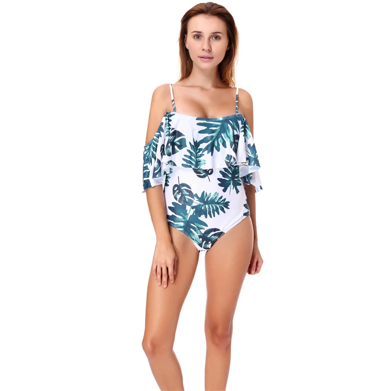 LELINTA One Piece Swimsuit Sexy Bikini Off Shoulder Floral Print Biquini Woman Plus Size Bandage Bathing Suit  Leaf Swim Suits