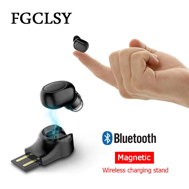 FGCLSY беспроводная гарнитура Мини Bluetooth наушники USB Магнитная Зарядка для iPhone X 8 7 samsung стерео бизнес наушники-вкладыши