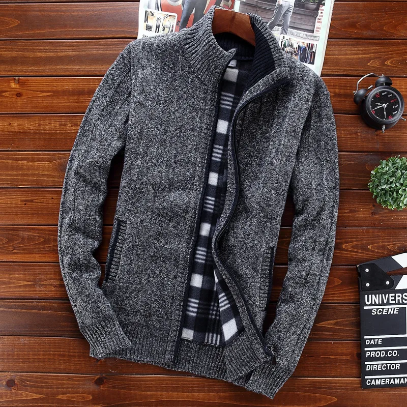 

2019 cardigan zipper sweater with velvet collar jacket, self-improvement and warm knitted sweater men sweater