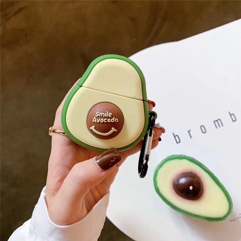 

Cartoon Bluetooth Earphone Case for AirPods Silicone Cases for Apple Airpods 2 Protective Cover 3D Avocado Design with Keychain