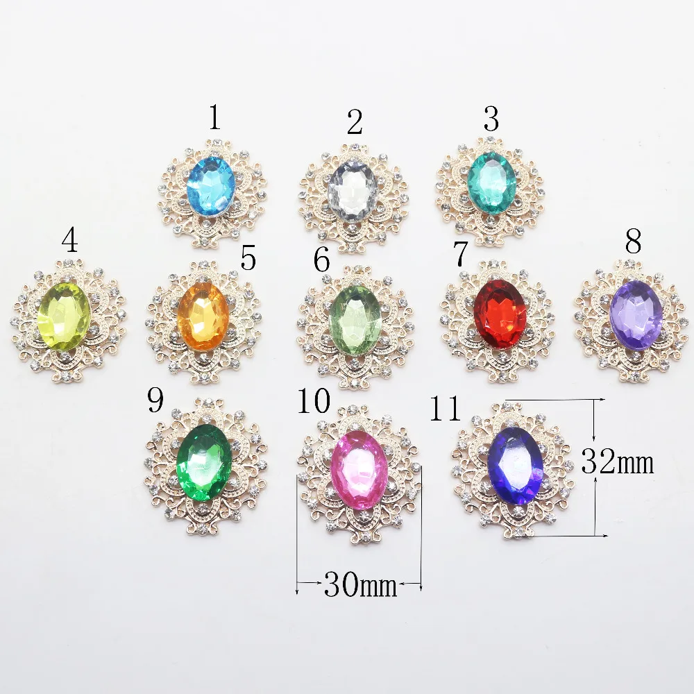 

10pcs 32*30mm DIY decoration button rhinestone alloy many Color Diamond button,silver plating,flat back, acrylic beads in middle