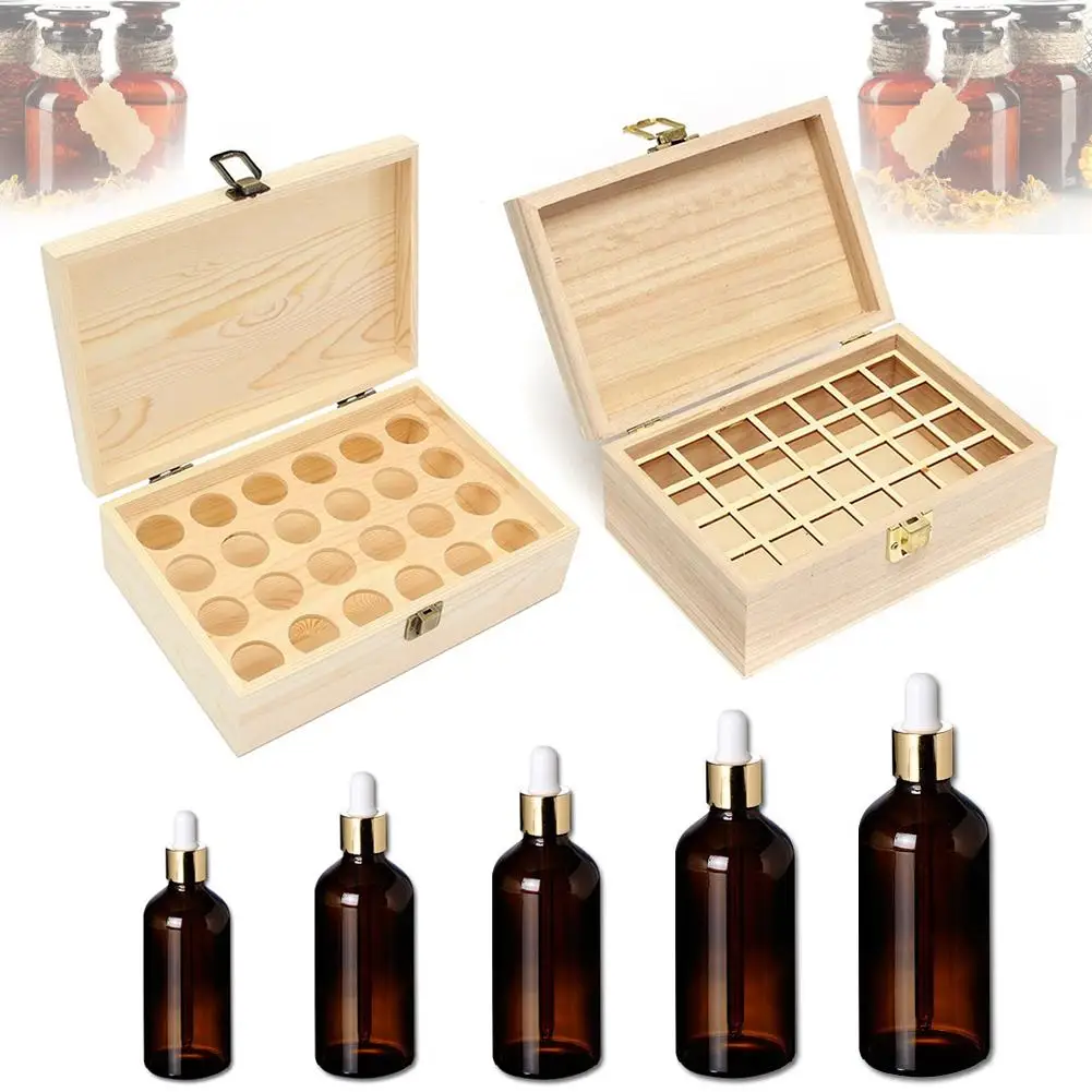 CHUWUJU 24 28 Slots Wooden Essential Oils Box Solid Wood Case Holder