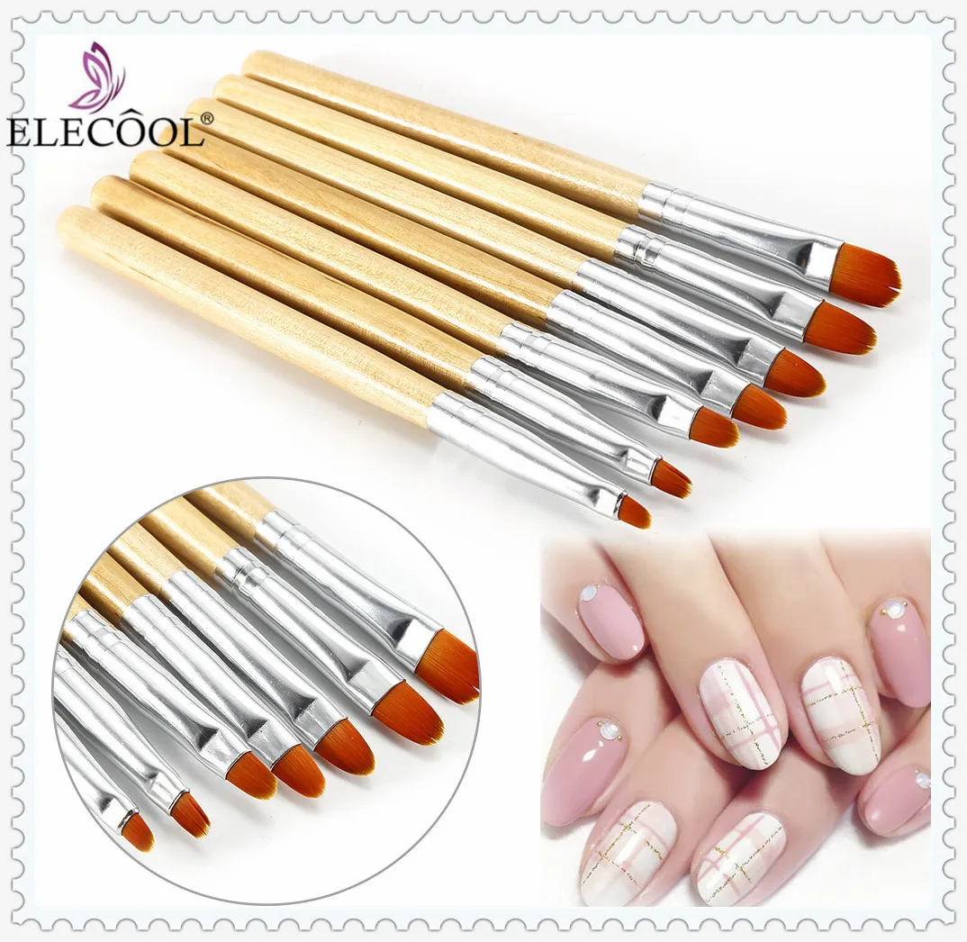 

ELECOOL 7PCs Wooden Handle with Nail Art Painting Draw Pen Nail Brush Gel Polish Brushes Set Manicure Nagel Penselen Design tool